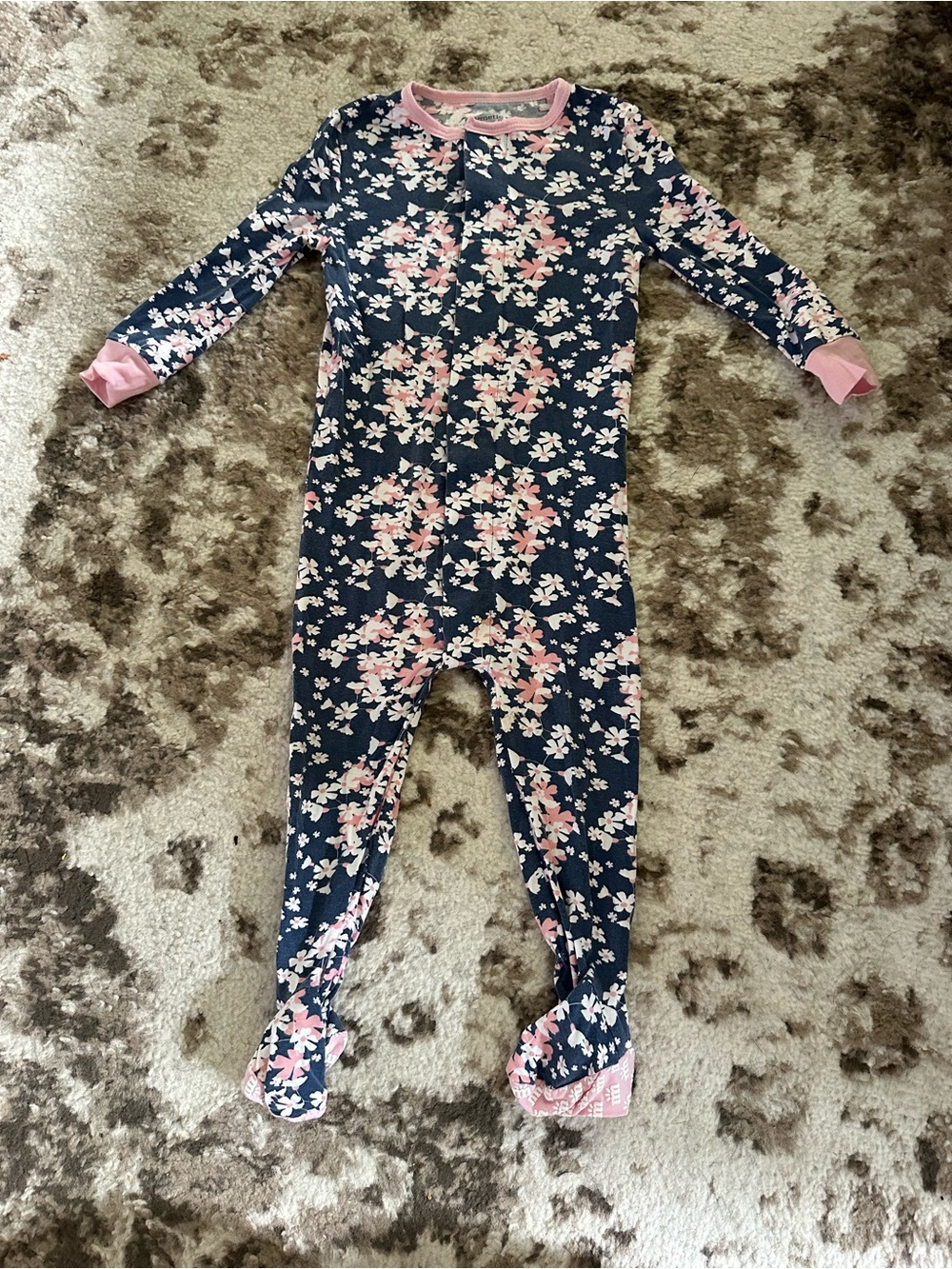 Magnetic Me Navy Floral Footed One-Piece with Pink Trim